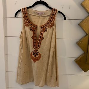 Calypso St Barth tan embellished linen tunic. XS. Excellent condition
